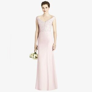 Dessy Group Studio Design Marquis Lace Full Length Prom Gown BLUSH Pink 14 NWT